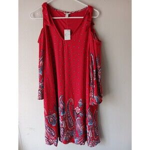 Est. 1946 Red Floral Paisley Boho Dress cold shoulder big sleeves Medium NWT